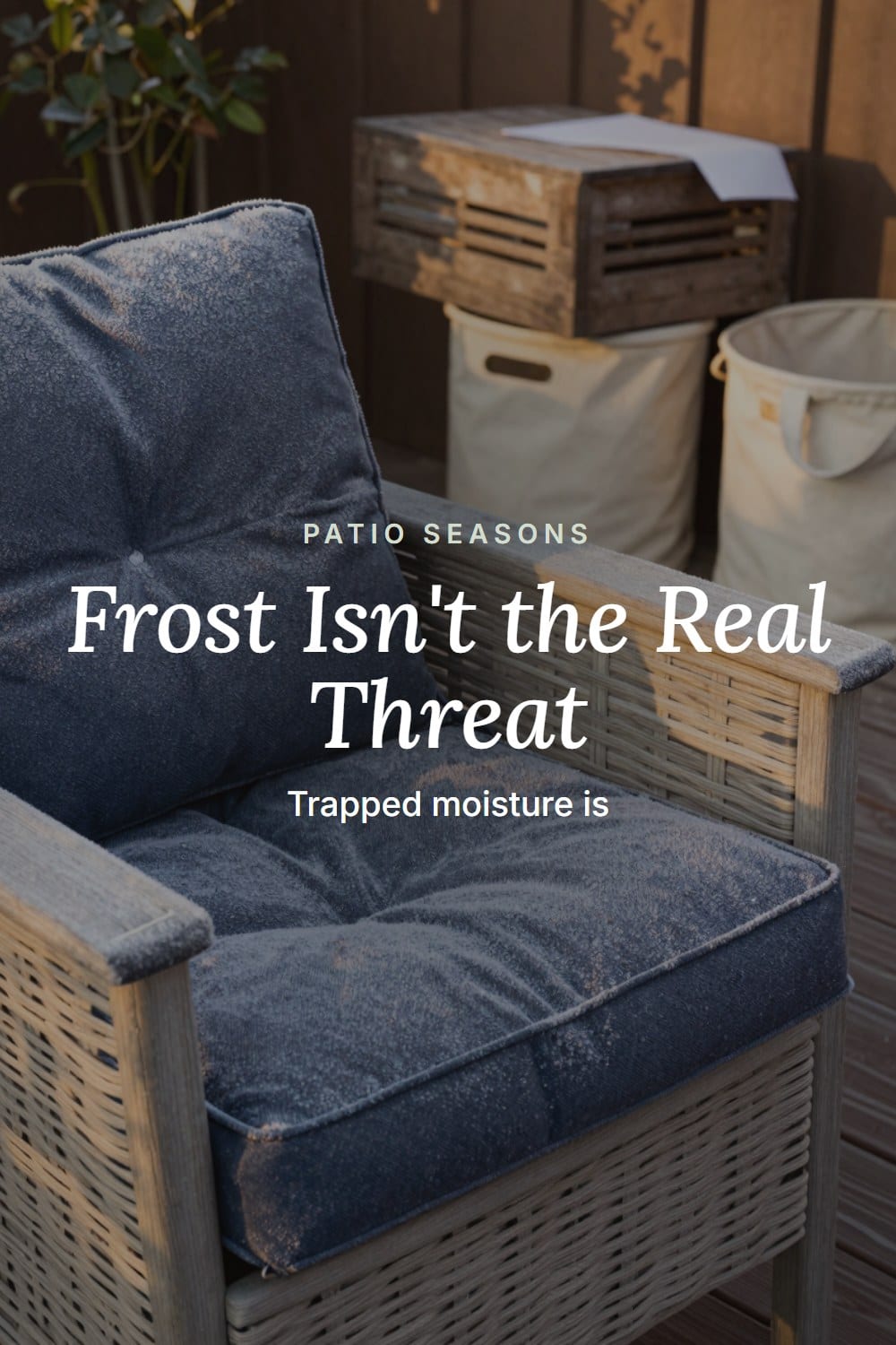 Close detail of frost on a cushion left out uncovered overnight, a cautionary shot for mildew prevention